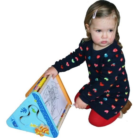 Wooden Activity Centre Triangle Toys - flip flop Alphabet Blocks Abacus Clock - Picture 5 of 7